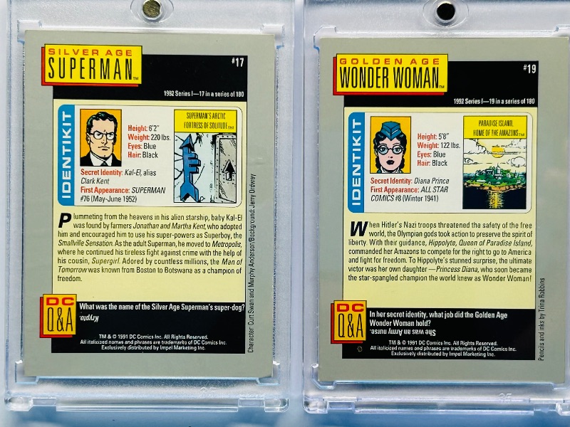 Photo 1 of 195286…rookie Superman #17 and Wonder Woman  card #19  in hard plastic cases