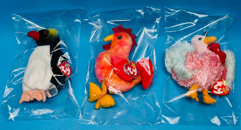 Photo 1 of 195355… 3 TY birds beanie babies in plastic bags 