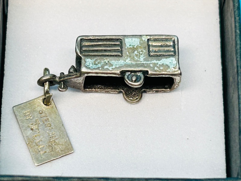 Photo 1 of 195367…vintage sterling silver by Bell Yellowstone park camper charm  in gift box shows wear from age