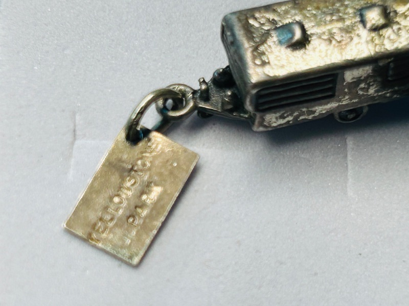 Photo 1 of 195367…vintage sterling silver by Bell Yellowstone park camper charm  in gift box shows wear from age