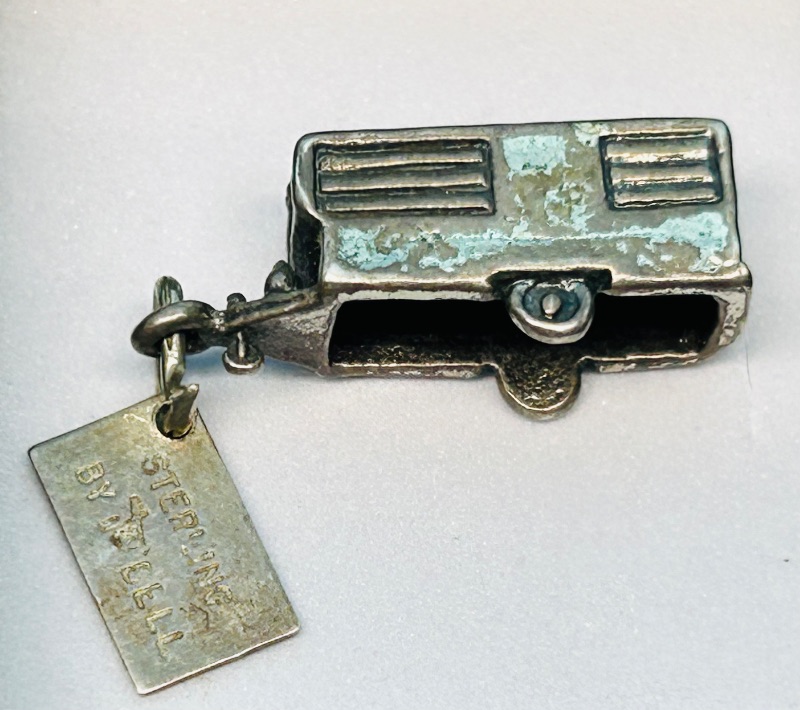 Photo 1 of 195367…vintage sterling silver by Bell Yellowstone park camper charm  in gift box shows wear from age