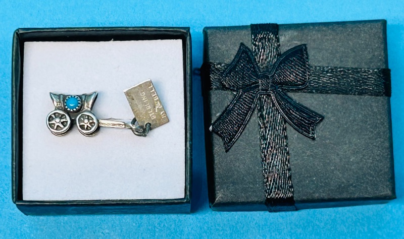 Photo 1 of 195368…vintage sterling silver by Bell stagecoach charm in gift box shows wear from age