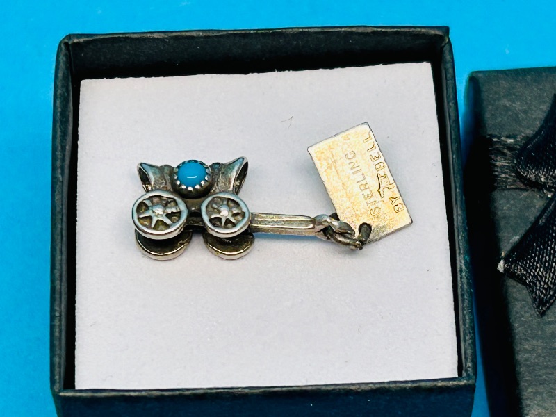 Photo 1 of 195368…vintage sterling silver by Bell stagecoach charm in gift box shows wear from age
