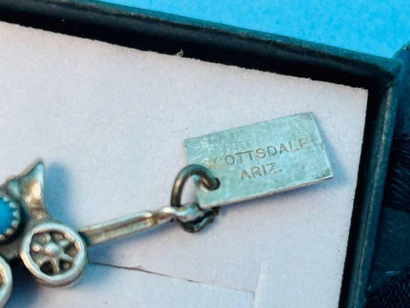 Photo 1 of 195368…vintage sterling silver by Bell stagecoach charm in gift box shows wear from age