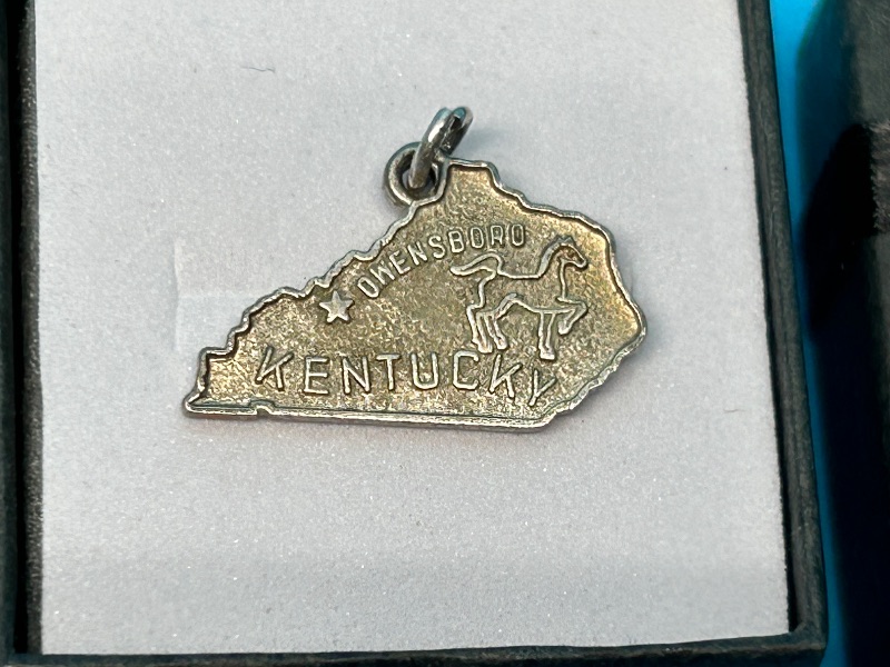 Photo 1 of 195369…vintage Kinney sterling silver Kentucky charm in gift box shows wear from age 