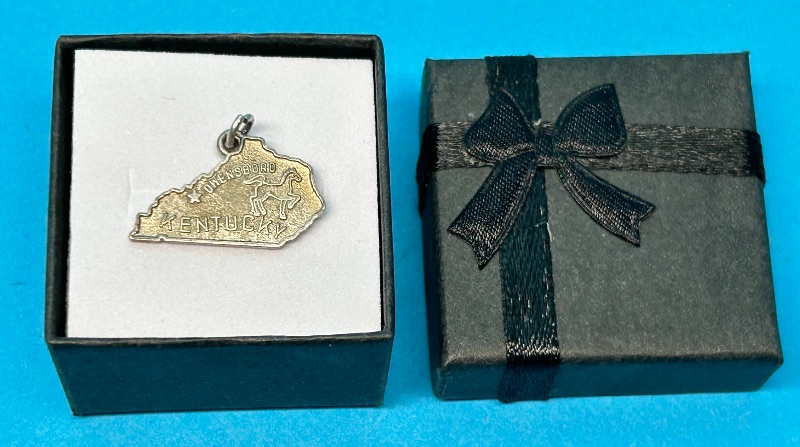 Photo 1 of 195369…vintage Kinney sterling silver Kentucky charm in gift box shows wear from age