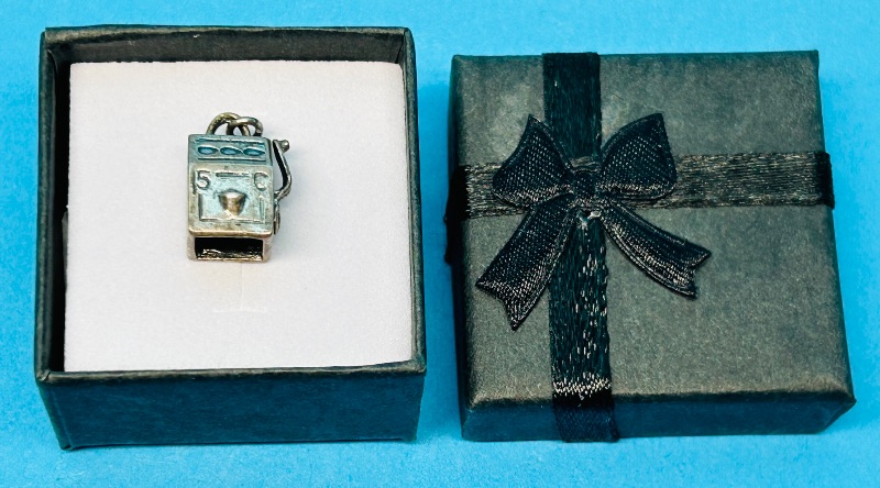 Photo 1 of 195370…vintage sterling silver slot machine charm in gift box shows wear from age