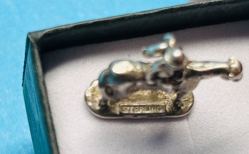 Photo 1 of 195371…vintage sterling silver Will Rodgers on Soap Suds charm in gift box shows wear from age 