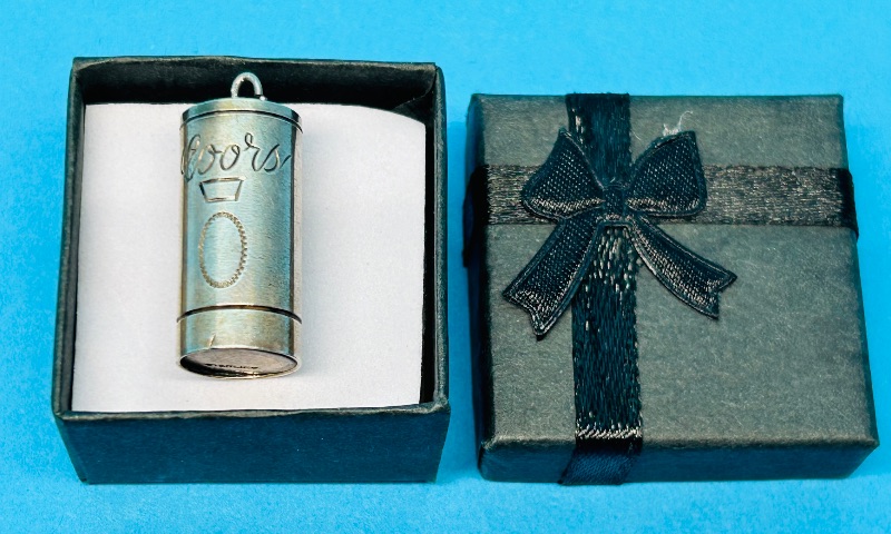 Photo 1 of 195372…sterling silver Coors beer can charm in gift box shows wear from age