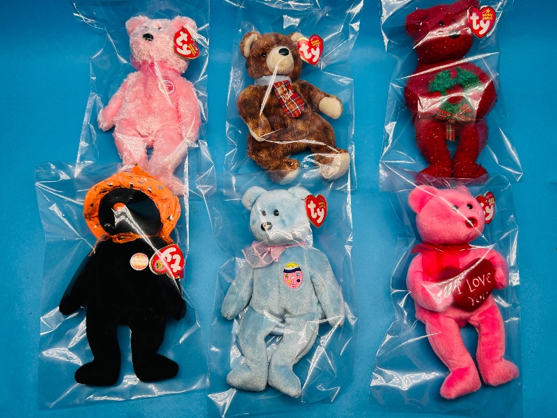 Photo 1 of 195525… 6 TY beanie babies in plastic bags 