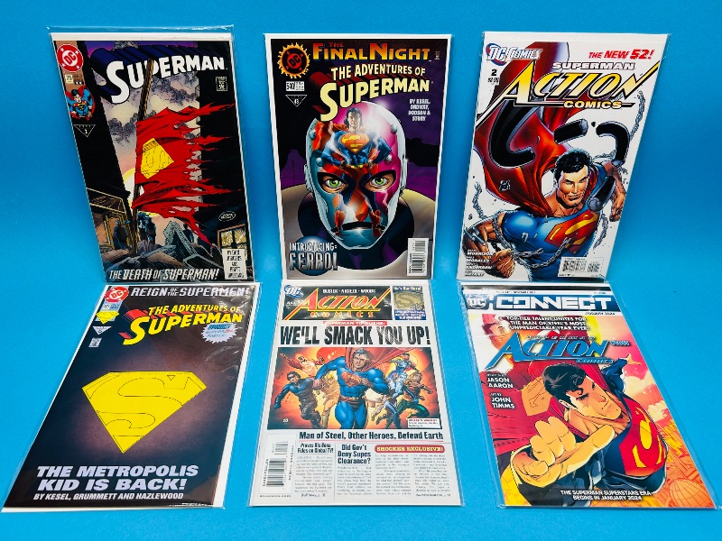 Photo 1 of 195559…6 Superman comics in plastic sleeves 