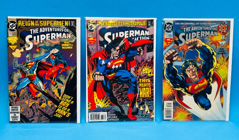 Photo 1 of 195584…3 Superman comics in plastic sleeves 