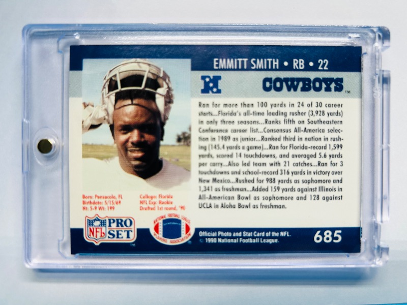 Photo 1 of 195589…Rookie Emmitt Smith card 685 in hard plastic case