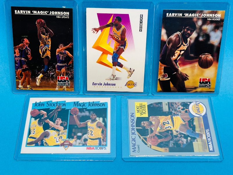 Photo 1 of 195595…5 Magic Johnson cards in hard plastic sleeves 