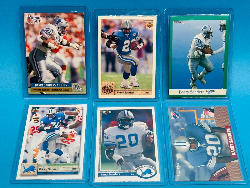 Photo 1 of 195598…6 Barry Sanders cards in hard plastic sleeves 