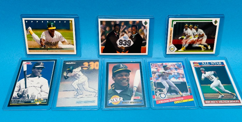 Photo 1 of 195604…8 Rickey Henderson cards in hard plastic sleeves 