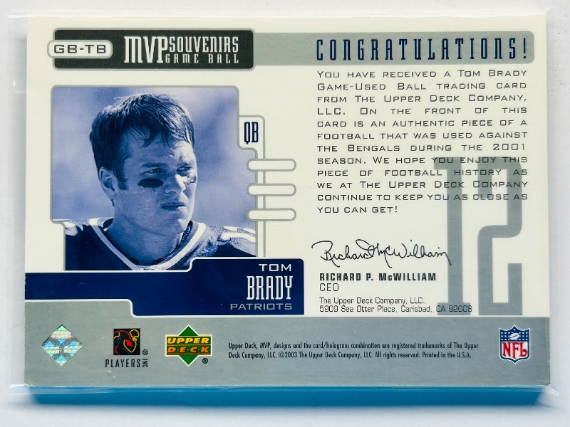 Photo 1 of 195644…Tom Brady game ball relic card GB-TB in hard sleeve 