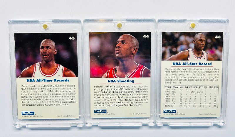 Photo 1 of 195648…3 Michael Jordan cards 43,44,45  in hard plastic cases