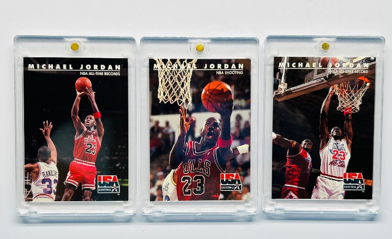 Photo 1 of 195648…3 Michael Jordan cards 43,44,45  in hard plastic cases