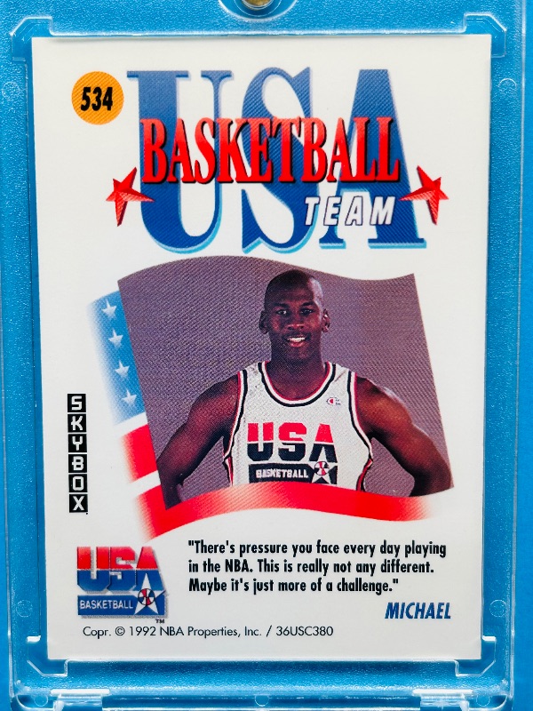 Photo 1 of 195649…Michael Jordan Barcelona card 534  in hard plastic case
