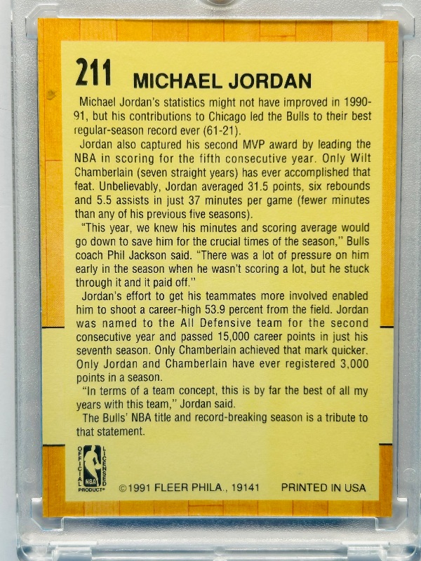 Photo 1 of 195650…Michael Jordan All-Star team card 211  in hard plastic case