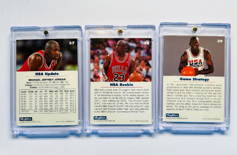 Photo 1 of 195652…3 Michael Jordan cards 37,38,39  in hard plastic cases