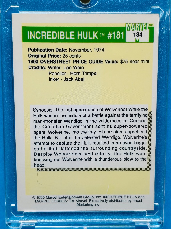 Photo 1 of 195692…vintage Marvel comic card 134 in hard plastic case