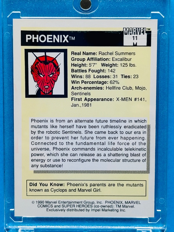 Photo 1 of 195693…Marvel Phoenix card 11 in hard plastic case
