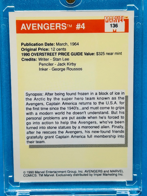 Photo 1 of 195698… vintage Marvel card 136 in hard plastic case