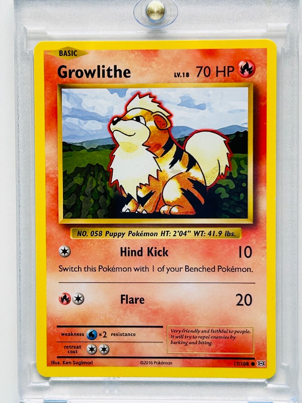 Photo 1 of 195701…Growlithe Pokémon card in hard plastic case