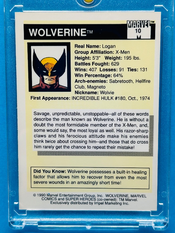 Photo 1 of 195707…vintage Wolverine card 10 in hard plastic case