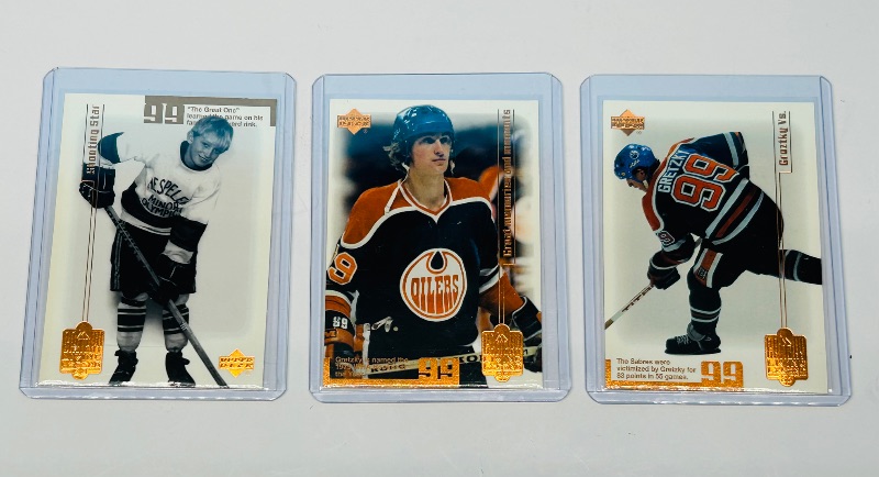 Photo 1 of 195709…3 Wayne Gretzky cards in hard plastic sleeves 