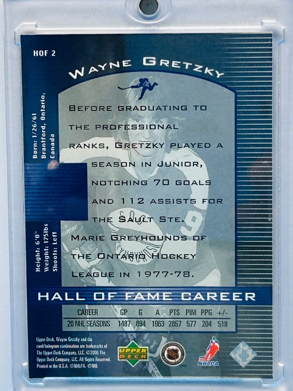 Photo 1 of 195714… Wayne Gretzky card HOF 2 in hard plastic case