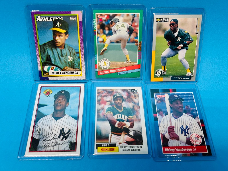 Photo 1 of 195721…6 Rickey Henderson cards in hard plastic sleeves