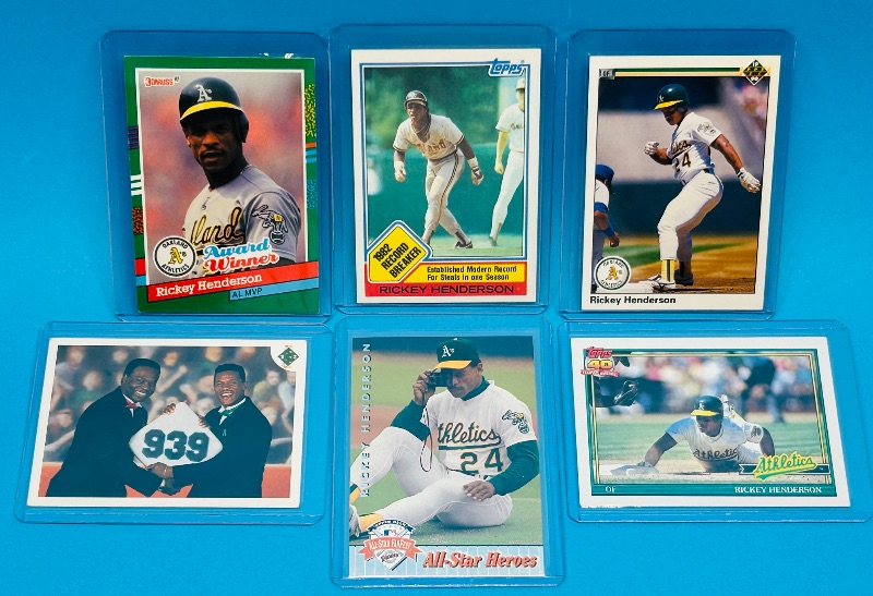Photo 1 of 195726…6 Rickey Henderson cards in hard plastic sleeves
