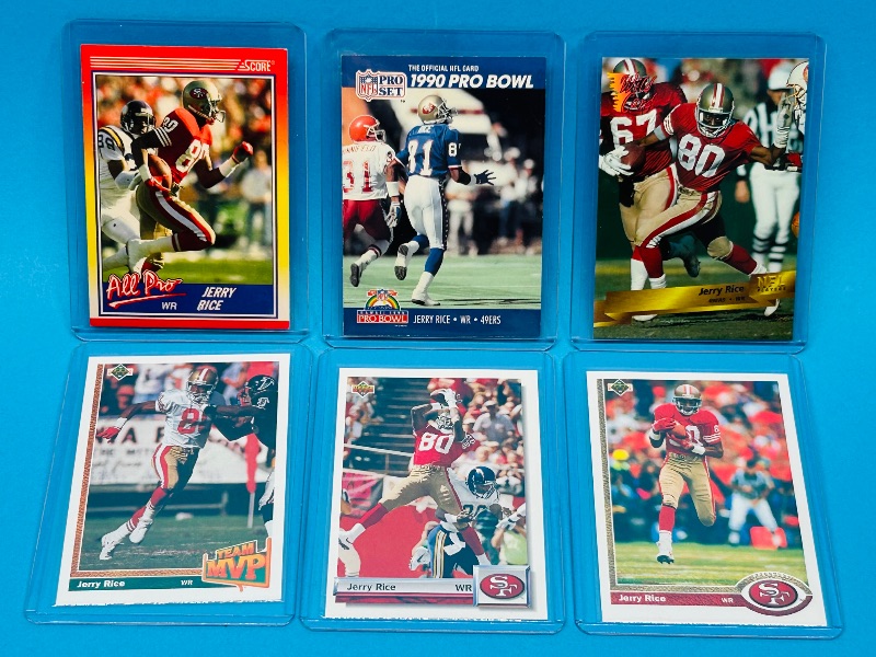 Photo 1 of 195728…6 Jerry Rice cards in hard plastic sleeves