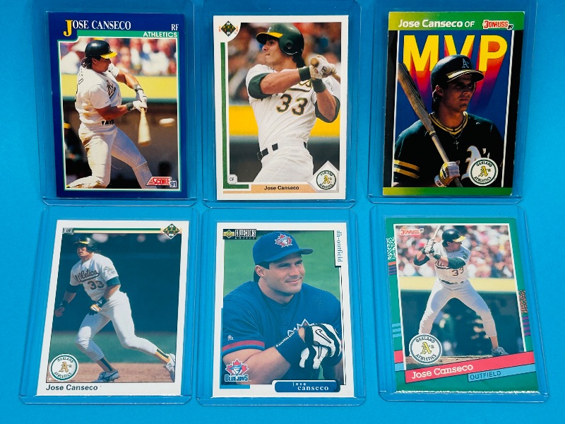 Photo 1 of 195729…6 Jose Canseco cards in hard plastic sleeves