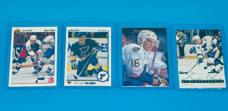 Photo 1 of 195731…4 Brett Hull cards in hard plastic sleeves