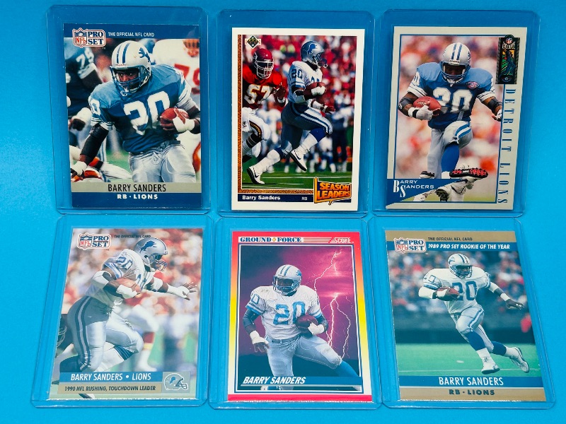 Photo 1 of 195736…6 Barry Sanders cards in hard plastic sleeves