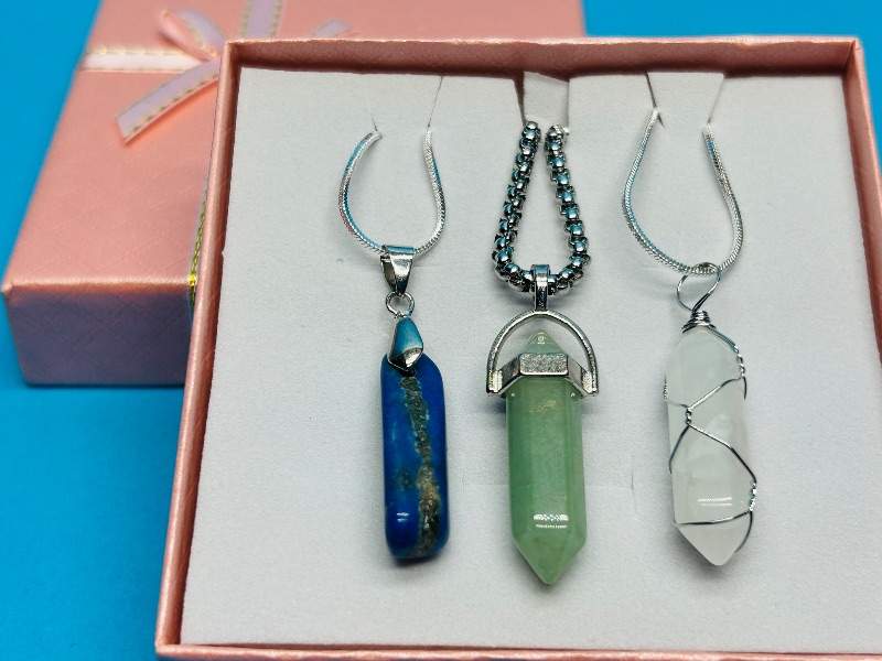 Photo 1 of 195817…3 polished rock pendants on 18” chains in gift box
