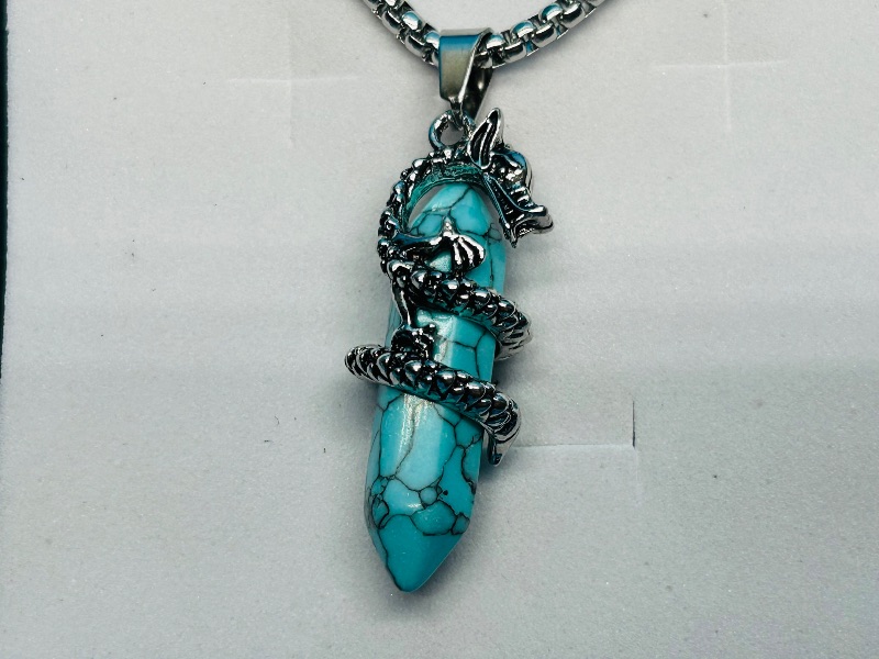 Photo 1 of 195821… polished rock dragon pendant on 18” chain in gift box