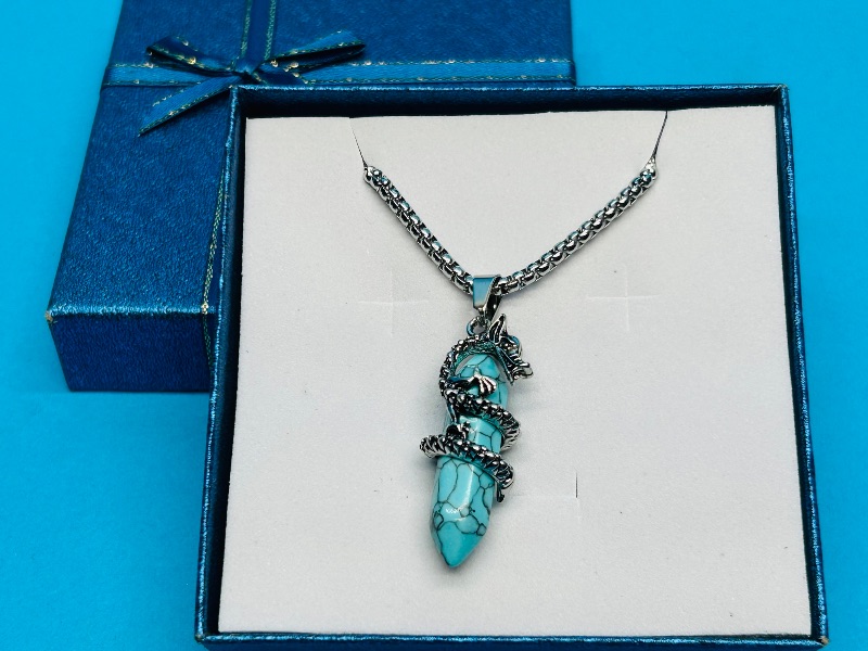 Photo 1 of 195821… polished rock dragon pendant on 18” chain in gift box