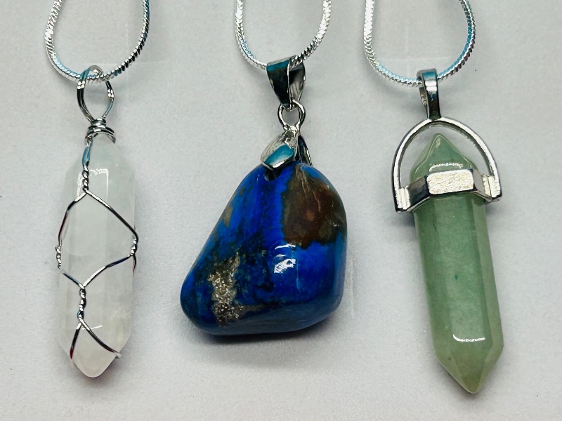 Photo 1 of 195823… 3 polished rock pendants on 20” chains in gift box
