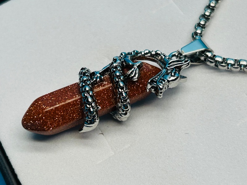 Photo 1 of 195826… polished rock dragon pendant on 20” chain in gift box