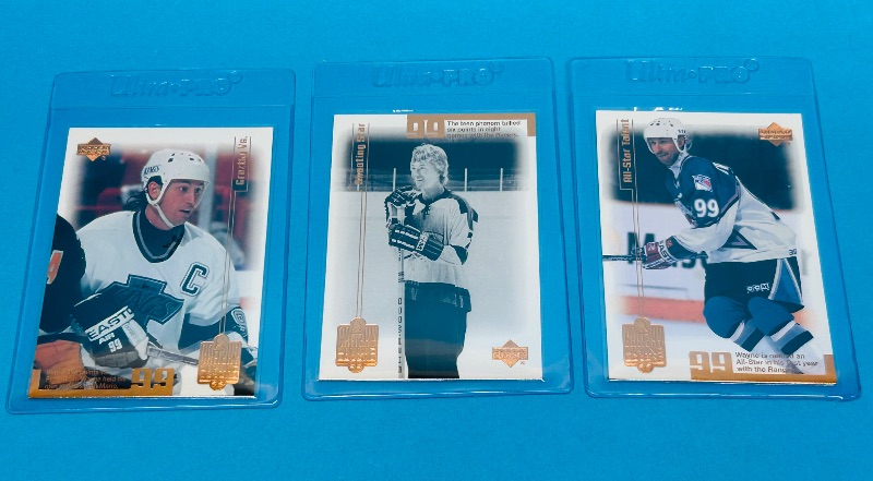 Photo 1 of 195850…3 Wayne Gretzky cards in hard plastic sleeves