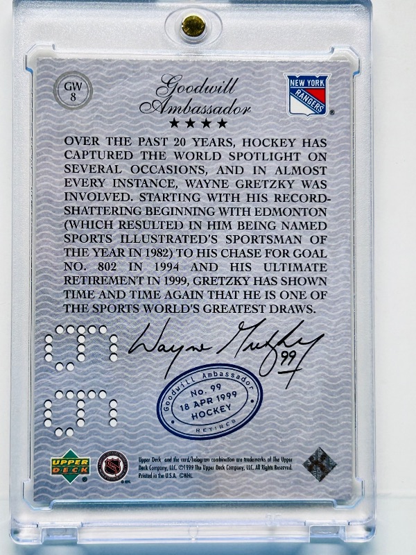 Photo 1 of 195852…holographic Wayne Gretzky card GW8 in hard plastic case