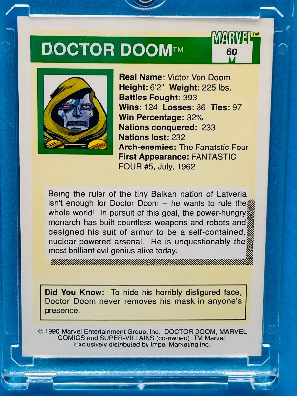 Photo 1 of 195857…Marvel Doctor Doom card 60 in hard plastic case 