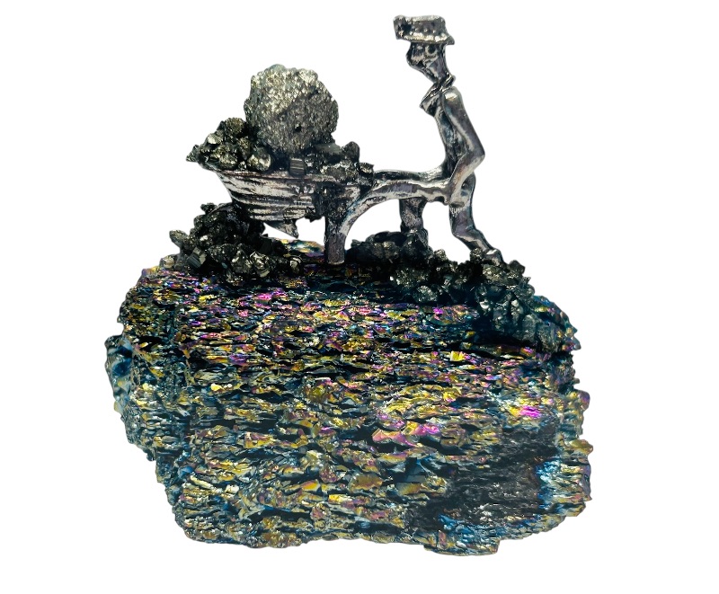 Photo 1 of 195872…miner on electroplated rainbow rock in 3 x 3” display case