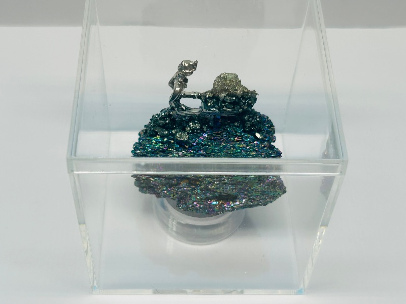 Photo 1 of 195872…miner on electroplated rainbow rock in 3 x 3” display case