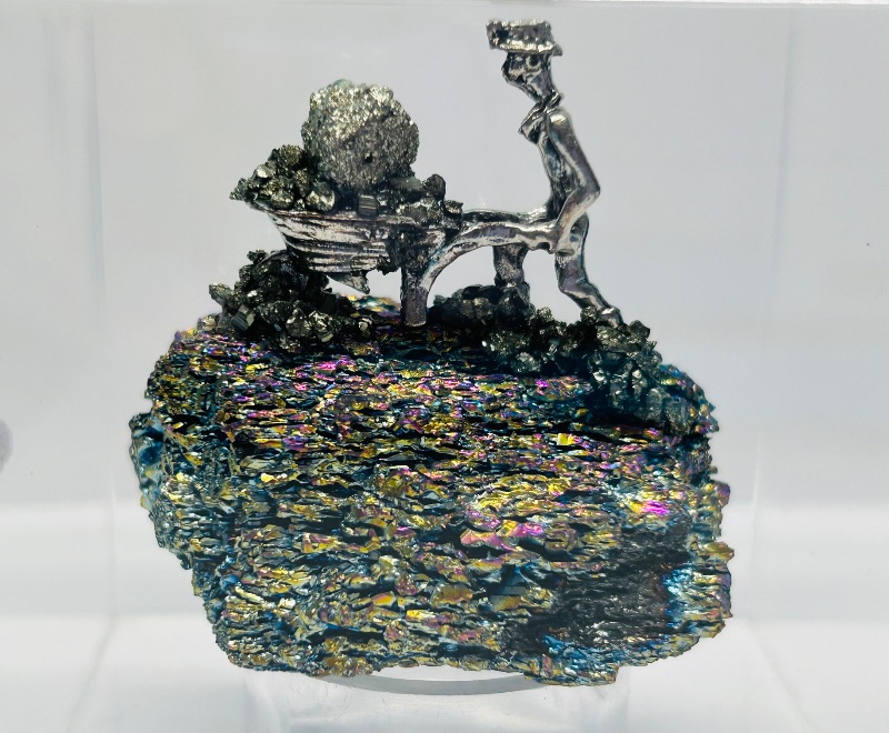 Photo 1 of 195872…miner on electroplated rainbow rock in 3 x 3” display case